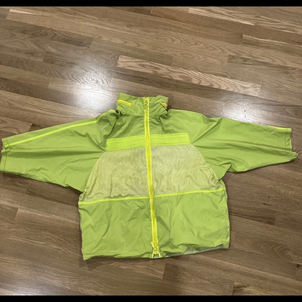 MONCLER Lime Green Yellow Neon Full Zip Cape Jacket womens size 0 Silk Blend